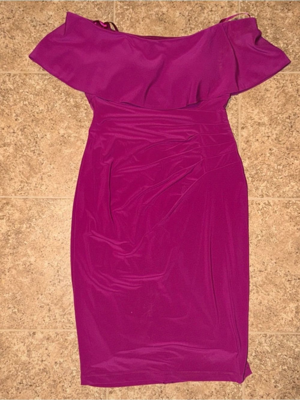 Armani Exchange Off-Shoulder Fuchsia Ruffle Bodycon Dress